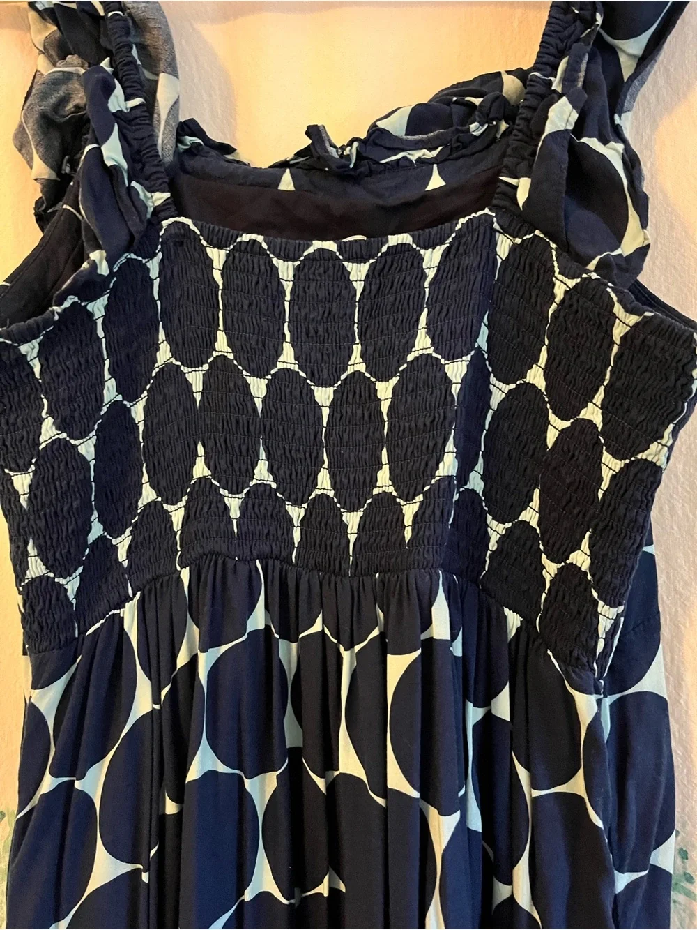 kate spade Navy and White Polka Dot Ruffle Midi Dress